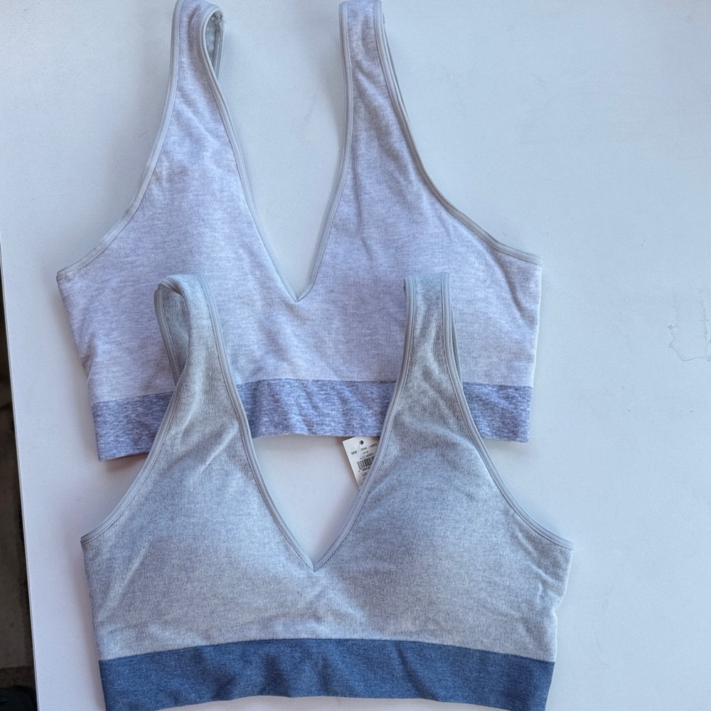 aerie Dual-Tone V-Neck Bralettes in Light Gray and Heather Blue